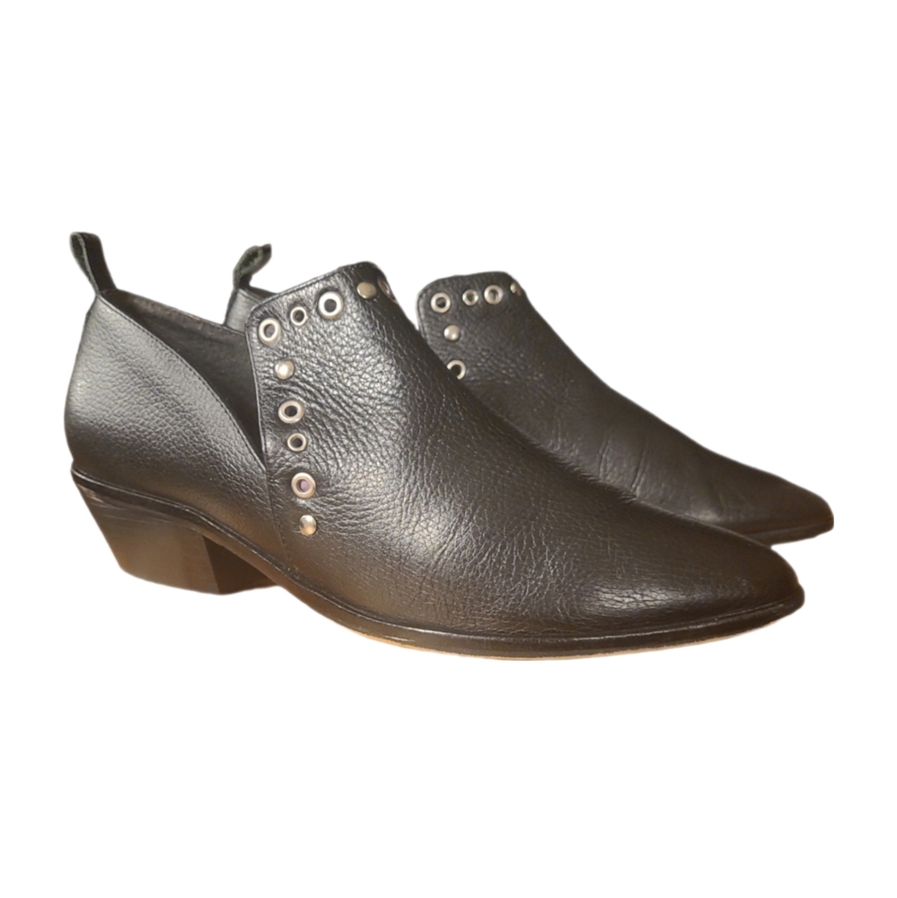 REBECCA MINKOFF | Annette Black Leather Grommet Ankle Boot in Size 8.5